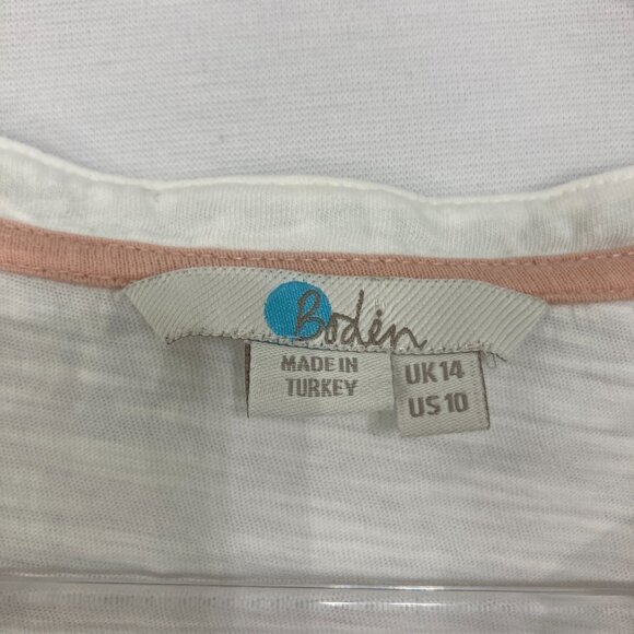 Boden size 10 White Slub Cotton Stretch Embroidered Boho Pullover Blouse - Picture 2 of 9